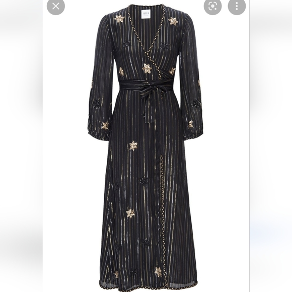 Misa Madalina Maxi Wrap Dress Black Sequin NEW - Picture 2 of 12